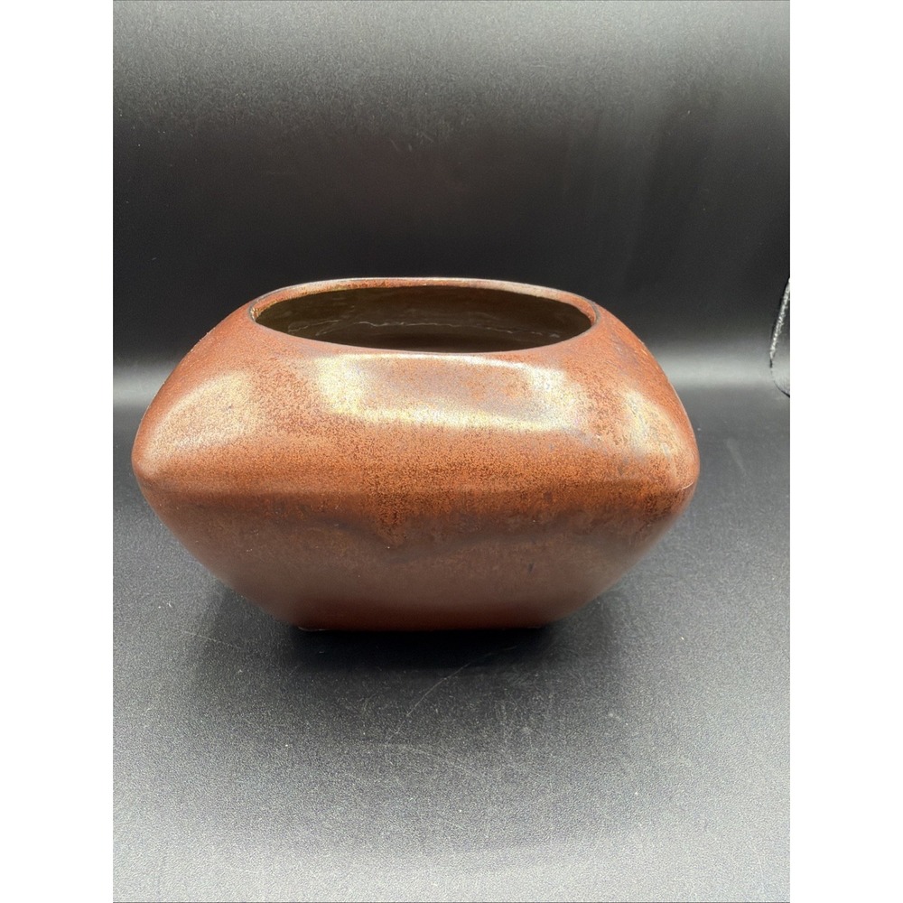 VTG MCM Metallic Bronze Copper Luster Ceramic Cachepot Brown Clay Age No 1